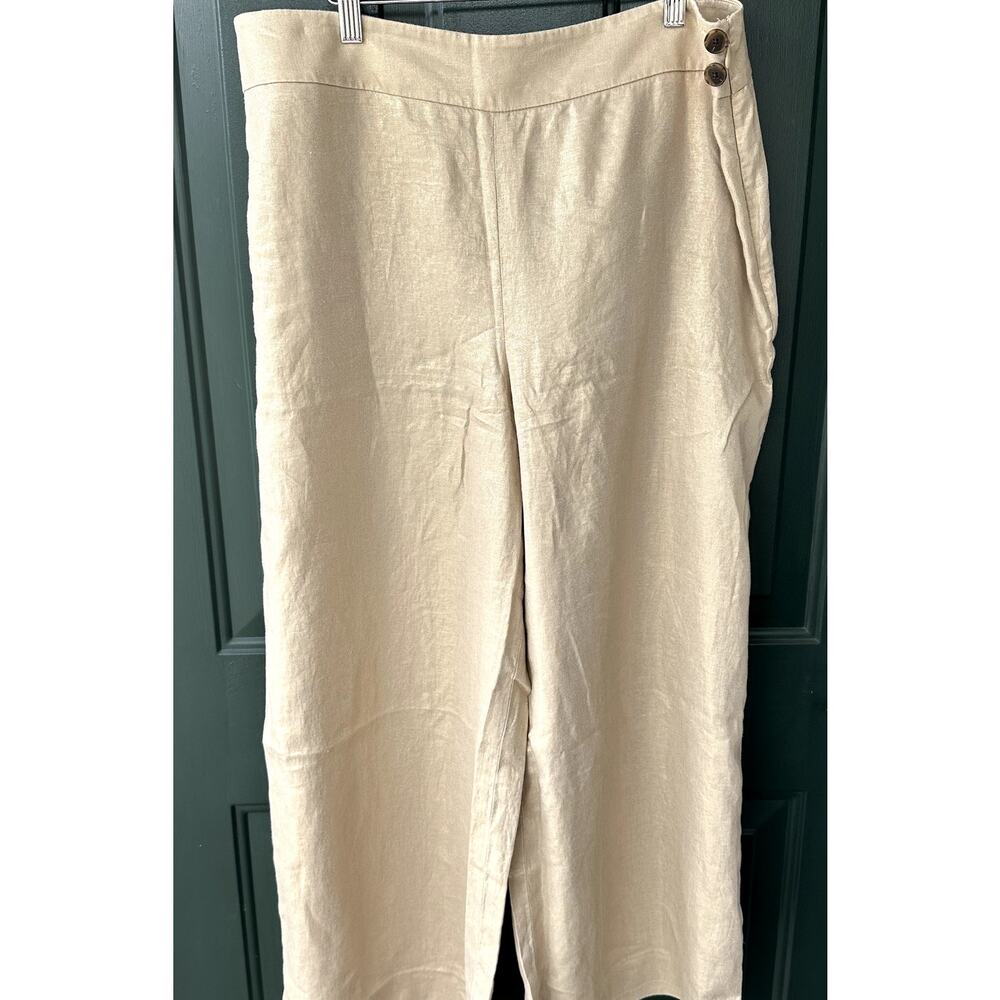 NWT Talbots 100% Linen Wide Leg Cropped Pants with Gold Metallic Coating, Sz 12